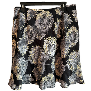 TALBOTS Black Floral Multi Color Thin Lite Linen Silk A-Line Skirt SKU0155